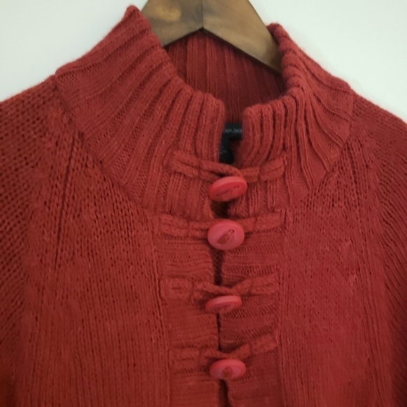 Calvin Klein Red Bat Wing Sleeve Poncho Sweater Wool Alpaca Blend Size Small - Picture 7 of 11